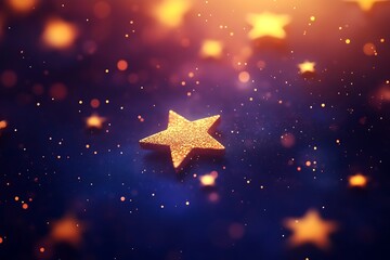 Golden star on dark, starry background