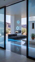 Walking barefoot across the polished basalt floors, subtle motion-activated blue light strips illuminate pathways, enhancing both function and ambiance.