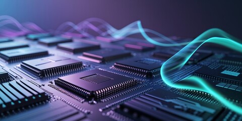 Abstract Digital Environment with Microchips and Light Effects