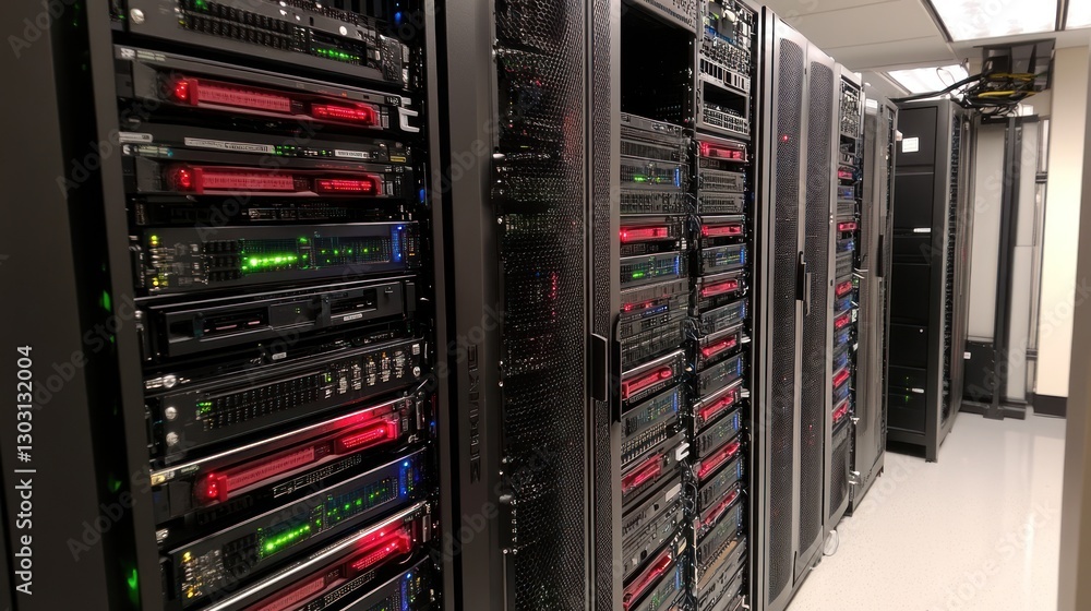 Poster rows of servers in a modern data center.