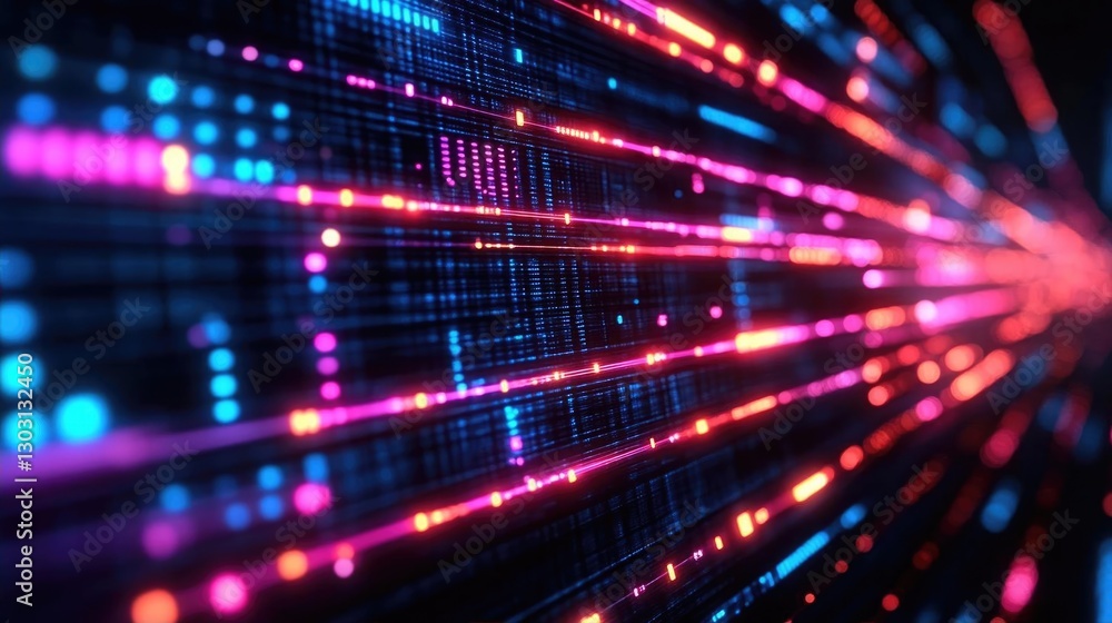 Poster colorful abstract digital lines creating a vibrant visual effect in a futuristic setting