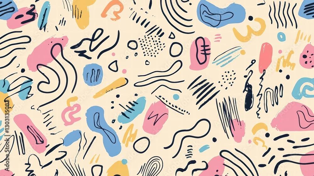 Poster abstract pattern of colorful shapes: a vibrant tapestry of free-form shapes, lines, and brushstrokes