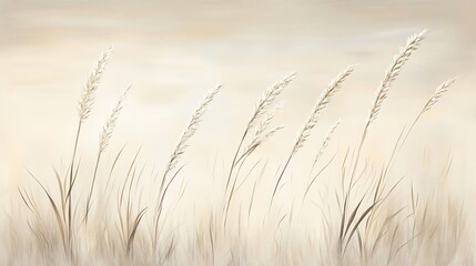 Obraz premium Serene Beige Meadow: A Gentle Breeze Through Tall Grasses