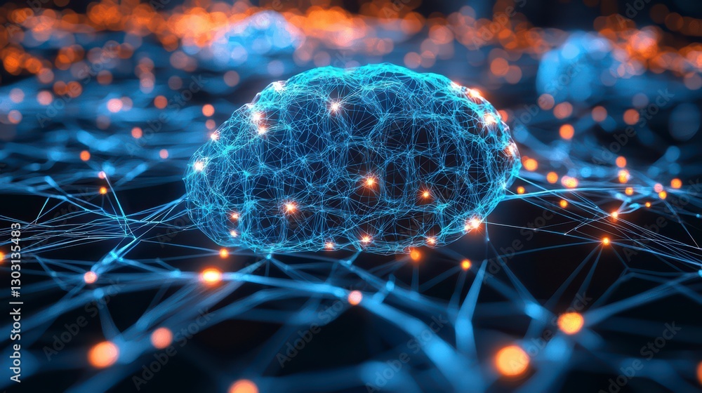 Poster neural network of the brain: an artistic representation of a glowing neural network, depicting the i