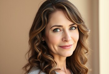 Fototapeta premium Charming middle-aged woman with long hair and bright eyes