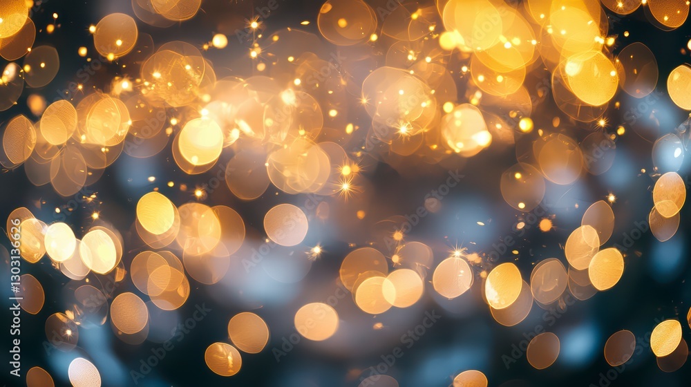 Poster sparkling symphony: a captivating display of warm, golden bokeh lights dances and shimmers against a