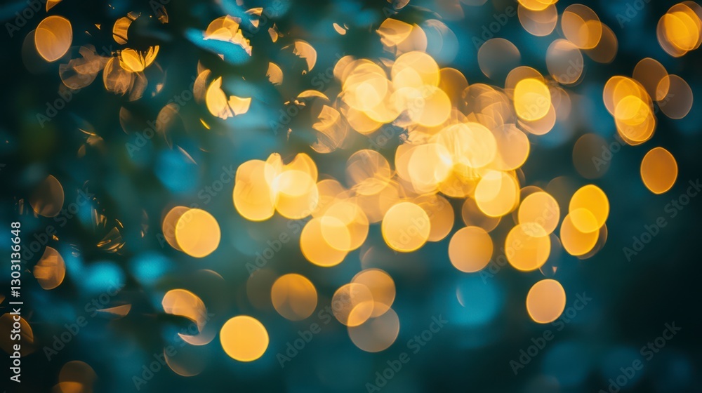 Poster golden bokeh dream: soft, blurred lights create a mesmerizing bokeh effect against a backdrop of lus