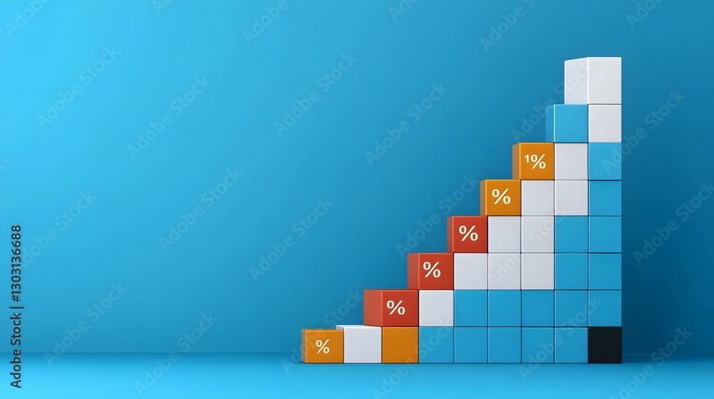 Poster percentage symbols on blocks visualizing profitability increase and financial performance boost