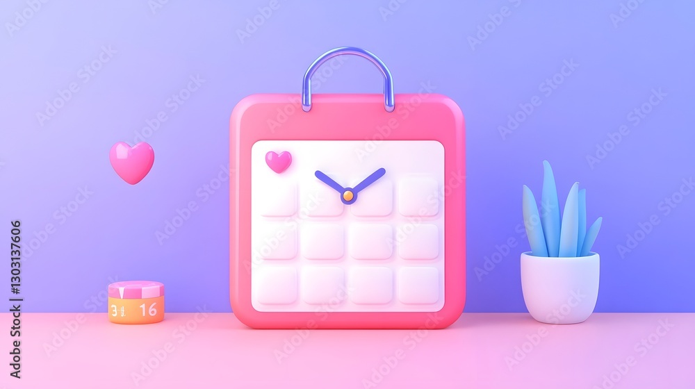 Aufkleber stylish 3d calendar clock with soft pastel colors for time management and scheduling solutions