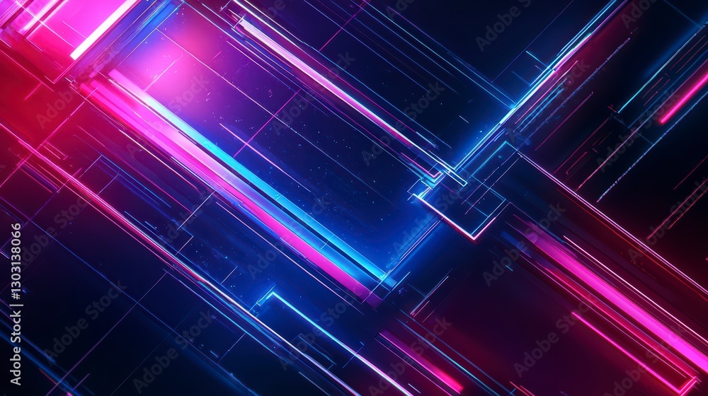 Poster neon grid abstraction: a dynamic digital artwork featuring a complex network of vibrant neon lines, 