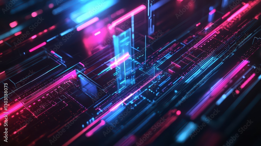 Aufkleber neon circuitry: captivating image of futuristic technology featuring interconnected lines of neon li
