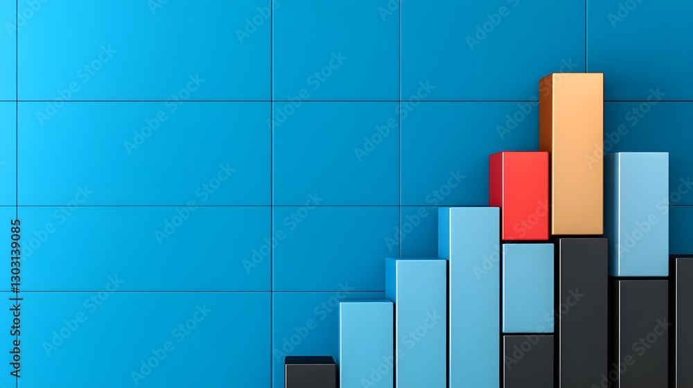 Poster ascending business graph with abstract geometric blocks in 3d