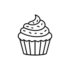 Cupcake Icon – Thin Line Design Representing Sweet Desserts and Bakery Items