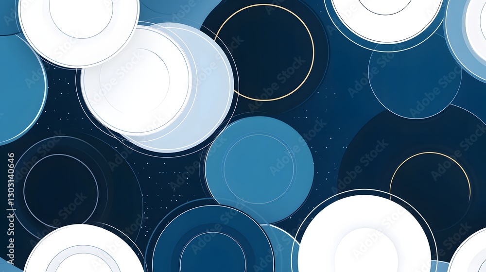 Poster seamless abstract concentric circles pattern in modern design with blue and white tones