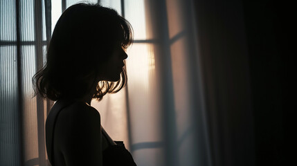 Female silhouette against a window with soft diffused light