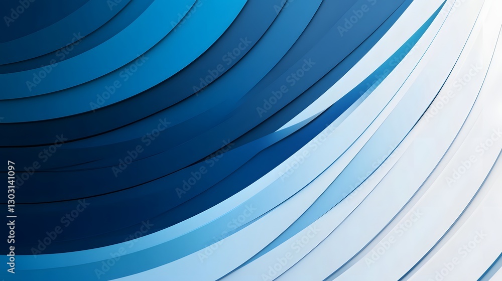 Poster sophisticated fluid abstract design with curved parallel lines in blue and white gradient