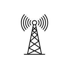 Radio Tower Icon &ndash; Thin Line Design with Signal Waves for Media, Telecommunications, and Communication