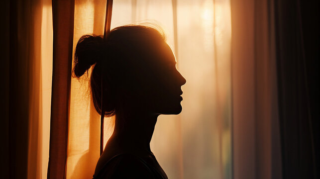 Female silhouette against a window with soft diffused light