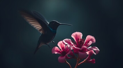 Naklejka premium Hummingbird with Flowers