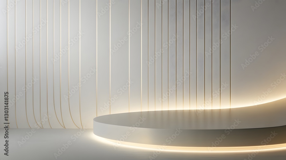 Poster minimalistic modern abstract product showcase with curved metallic elements and soft lighting