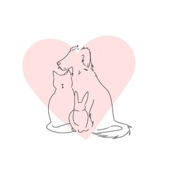 animals pets, cats dog bunny with a heart
