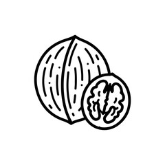 Naklejka premium Walnut Icon – Flat Line Design Representing Nutritious Food, Healthy Eating, and Organic Snacks