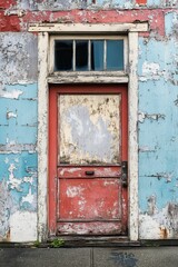 Old door vibrant peeling paint character weathered.