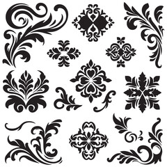 Fototapeta premium Seamless vintage floral pattern set with decorative ornate flower elements