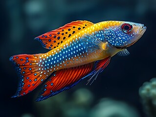Obraz premium Glowing Celestial Pearl Danio Swimming Gracefully in Serene Aquatic Backdrop