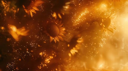 Golden Sunflowers in a Magical Sparkling Haze