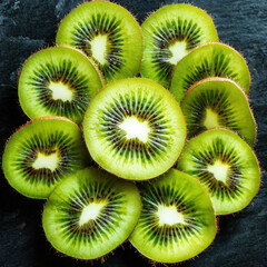 Beautifully arranged slices of kiwi showcasing vibrant colors and unique patterns

