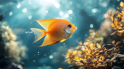 Serene Angelfish Swimming Amidst Aquatic Plants in Soft Underwater Light