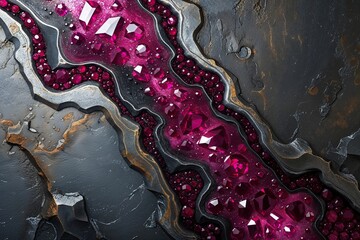 Dramatic Ruby and Titanium Create a Bold Pattern with a Gradient on a Rugged Forged Iron Surface