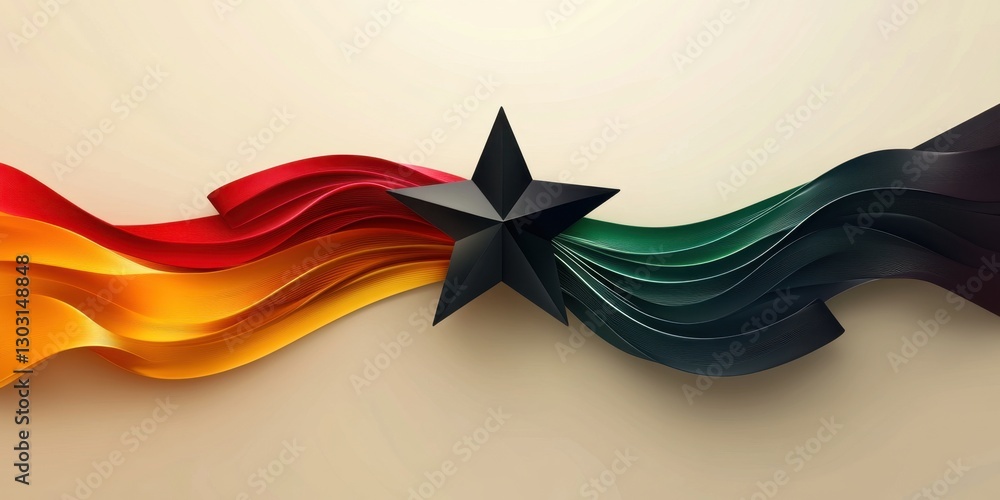Poster symbolic representation of unity and strength with flowing colors of the nation's flag and a star