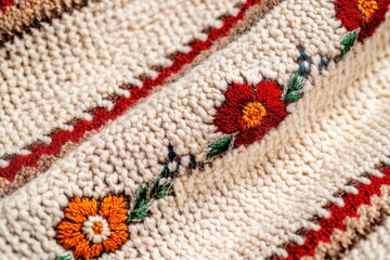 Hand-Stitched Tribal Yak Fur Textile with Colorful Embroidery