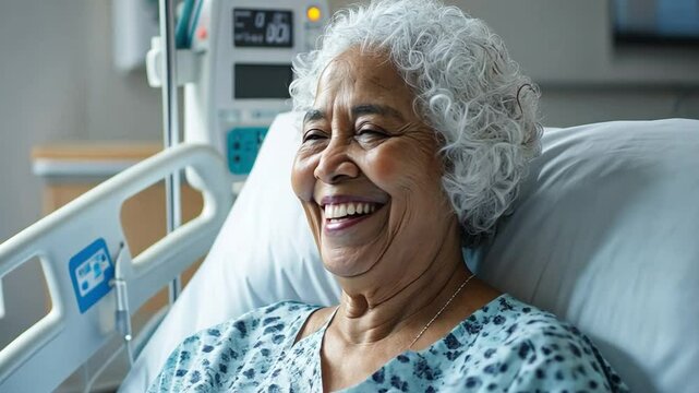 Elderly patient smiling while doctor adjusts their blood pressure cuff
