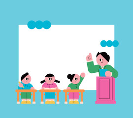 Classroom Learning Fun Simple and flat style. Education and study. cute elementary school student