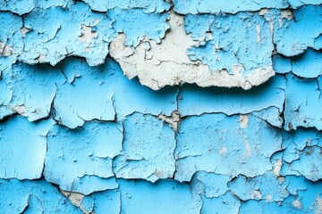 Obraz premium Blue paint peeling revealing aged textures and patterns.