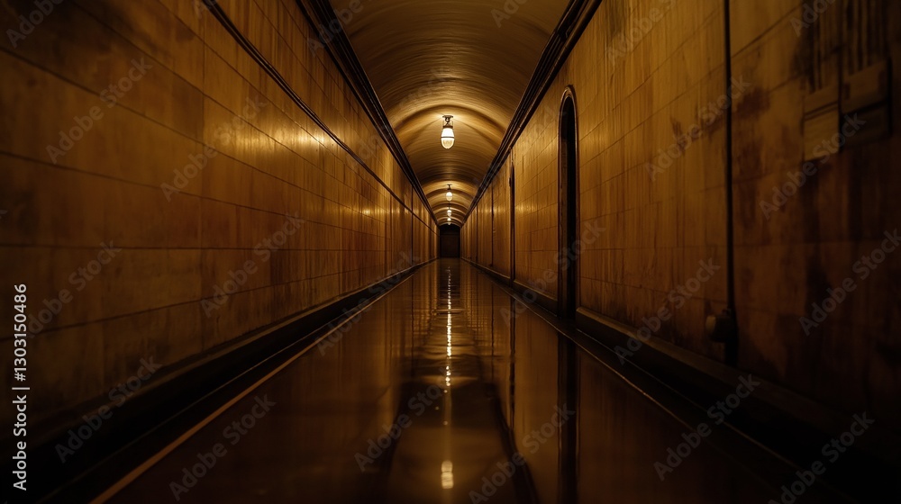 Leinwandbilder long, narrow hallway with a light shining down on it. the hallway is empty and the light is the only