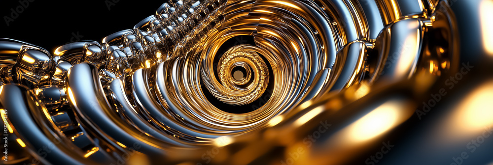 Aufkleber a captivating arrangement of an infinite spiral crafted from metallic elements, brilliantly reflecti