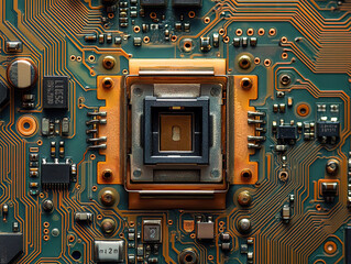 Fototapeta premium Computer Circuit Board with Security Lock Symbolizing Cyber Protection