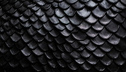 Fototapeta premium Texture of black dark dragon scales close up