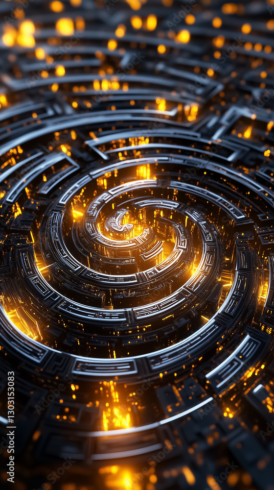 Poster venture into an intricate fractal labyrinth illuminated by glowing edges, with deep shadows enhancin