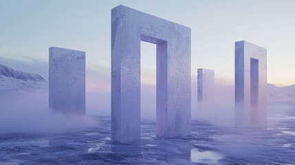 Frozen minimalism surreal portals in an arctic landscape