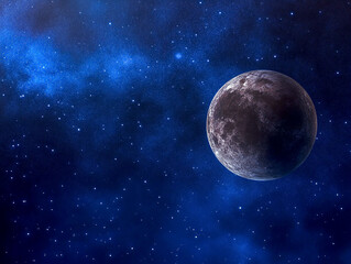 Obraz premium Softly illuminated in a deep blue cosmic background, Earth rotates serenely amidst a sea of distant stars and swirling galaxies, creating a mesmerizing celestial view