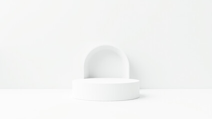 pristine white cylindrical platform in a minimalist setting