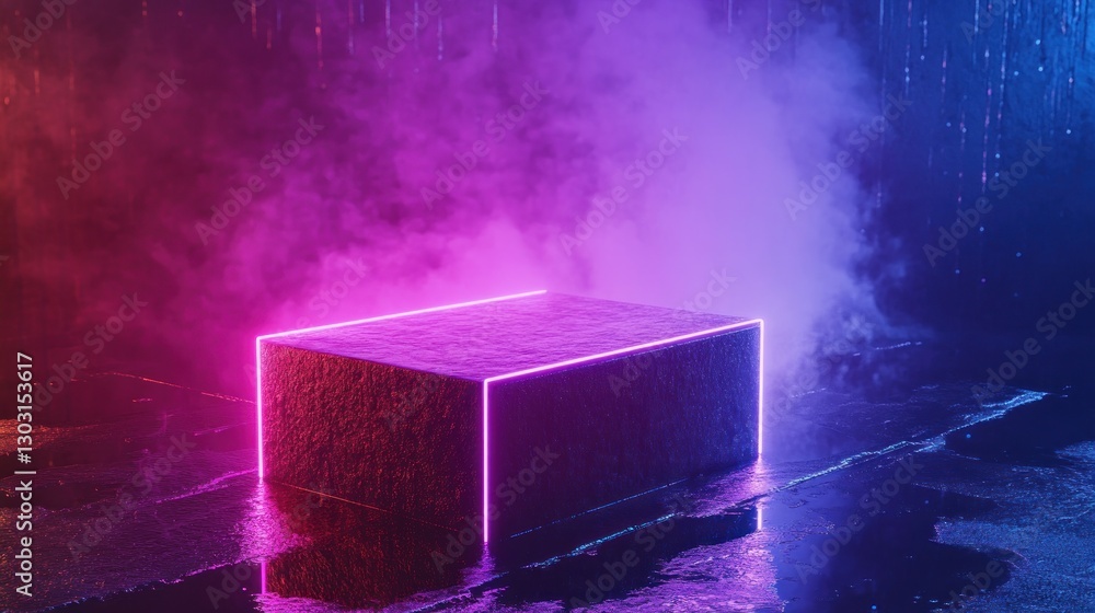 Aufkleber a glowing rectangular structure surrounded by mist and vibrant lighting.