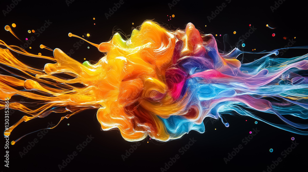 Poster this artwork illustrates an abstract ai network, capturing a brain-like structure pulsating with col