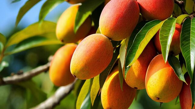 Indian Alphonso mangoes on tree tropical mango fruit
