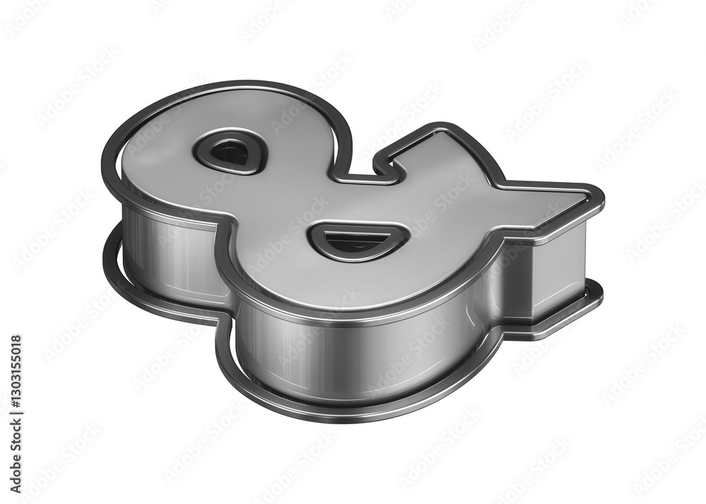 Poster isometric font 3d ampersand icon design in silver. high quality 3d rendering display font suitable f